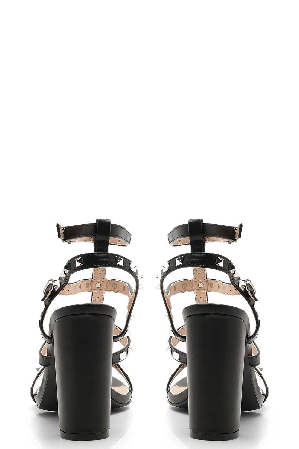 Black strappy studded heels best sale