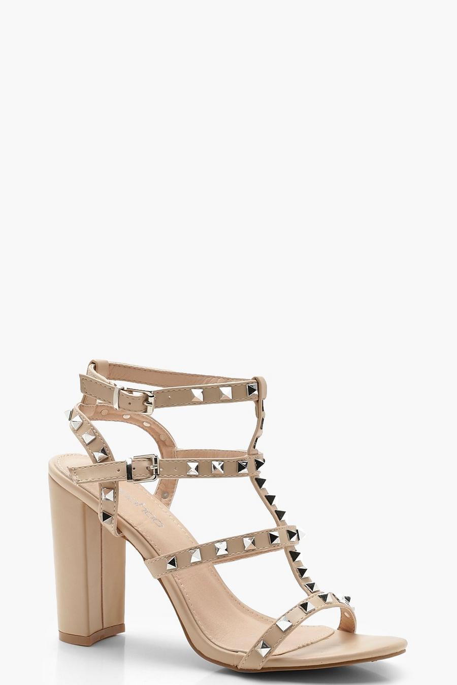 Nude Studded Strappy Block Heels image number 1