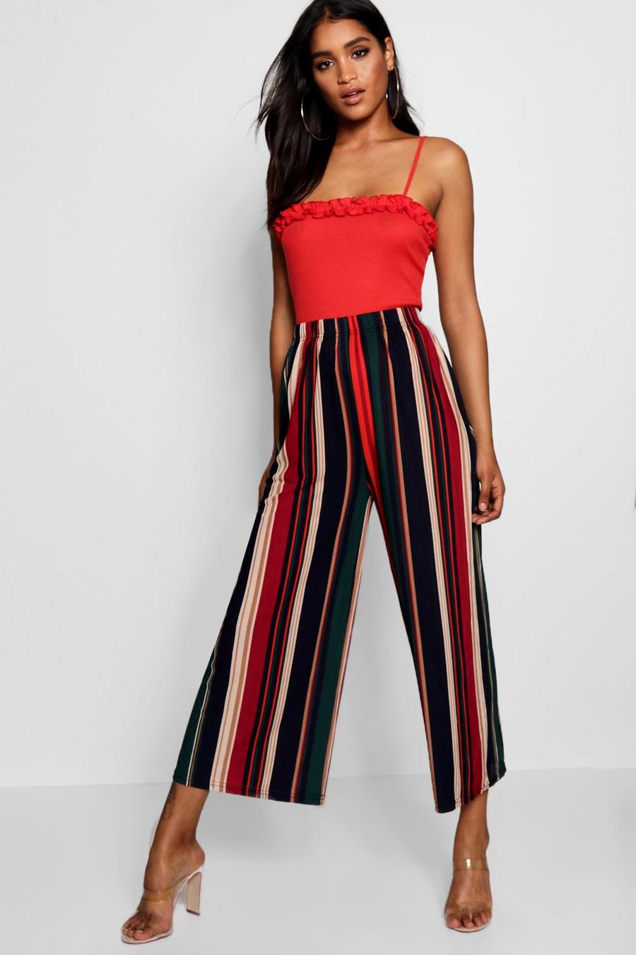 High Waist Stripe Fine Pleat Jersey Culotte image number 1