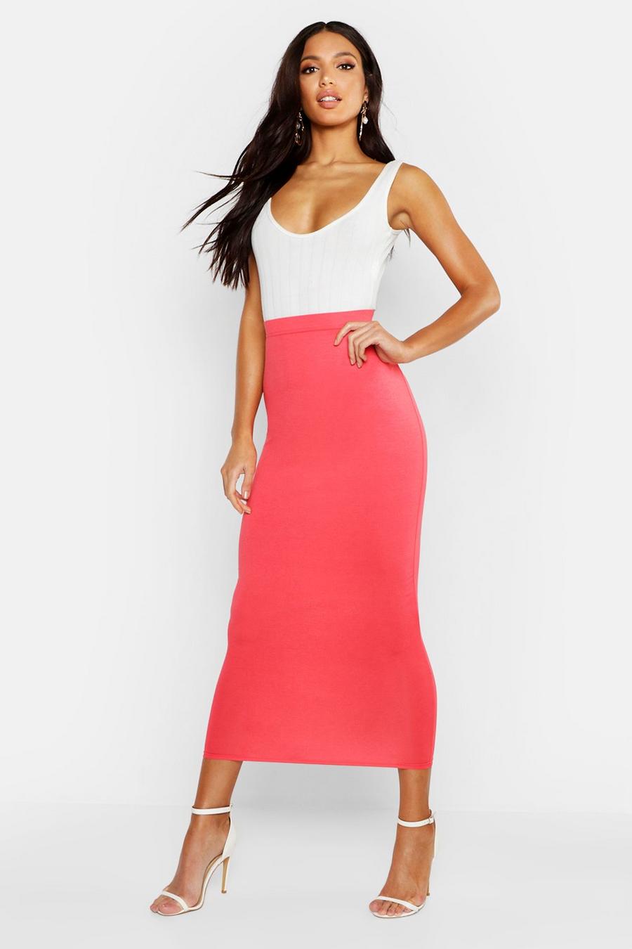 Coral Basic Jersey Knit Midi Skirt image number 1