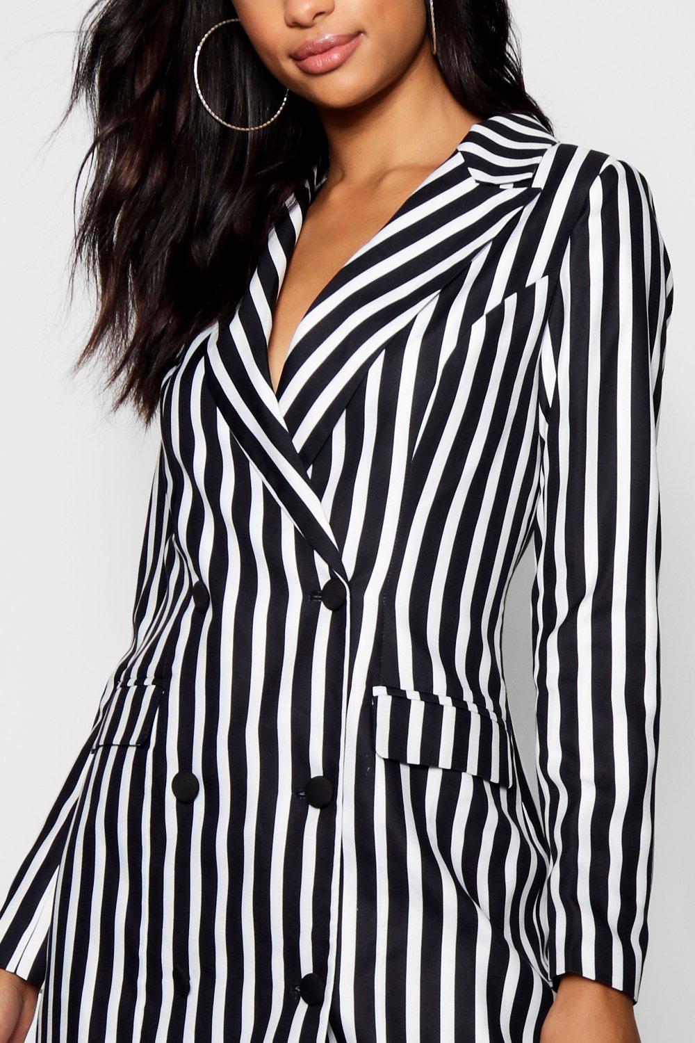 Black and white 2025 striped blazer dress