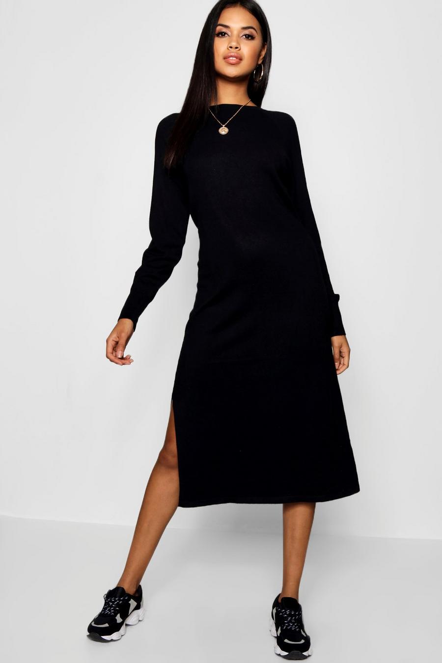 Black Oversized Knitted Midaxi Dress image number 1