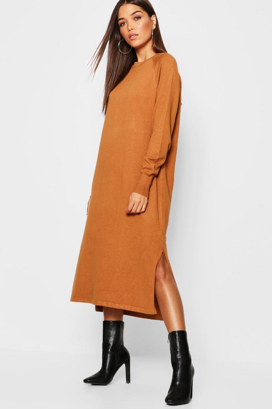 Camel Oversized Knitted Midaxi Dress image number 1