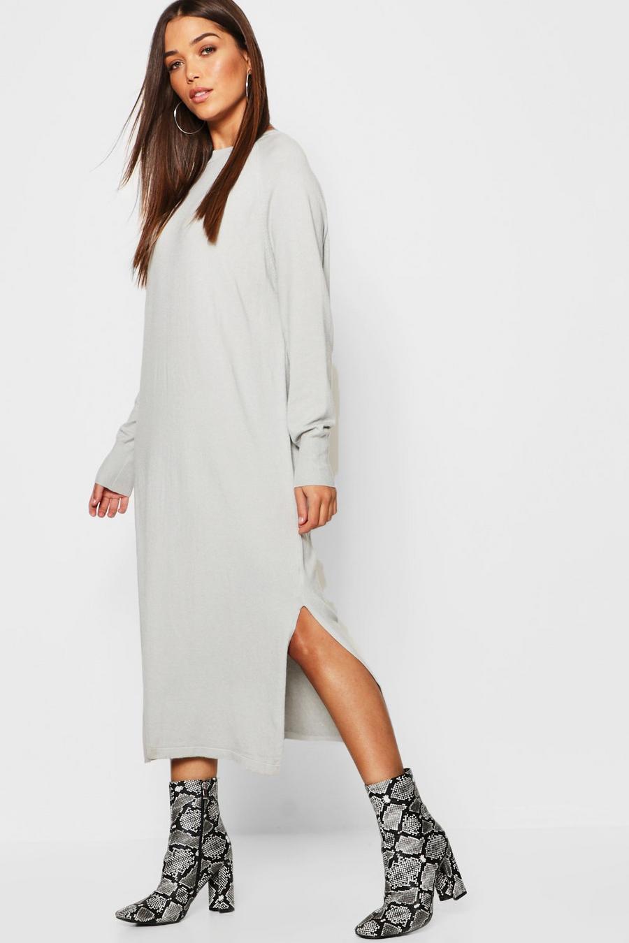 Grey Oversized Knitted Midaxi Dress image number 1