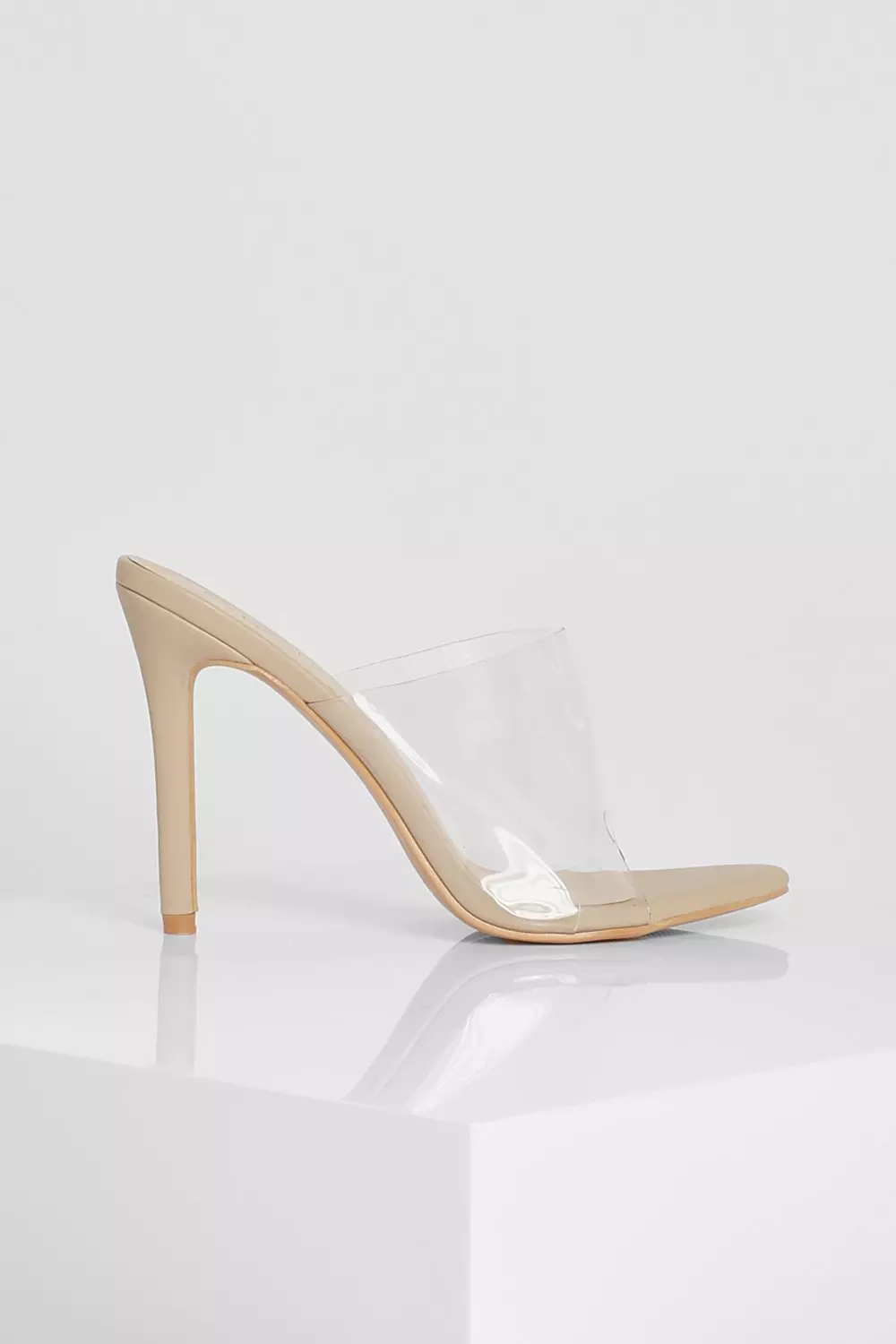 Nude clear high 2024 flat heel mule