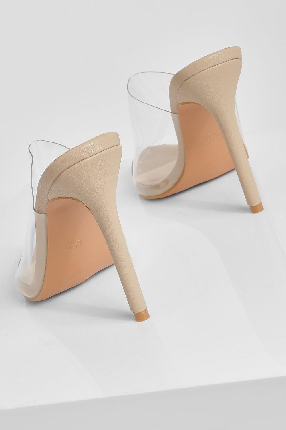 Pointed Toe Clear Mule Heels, 42% OFF