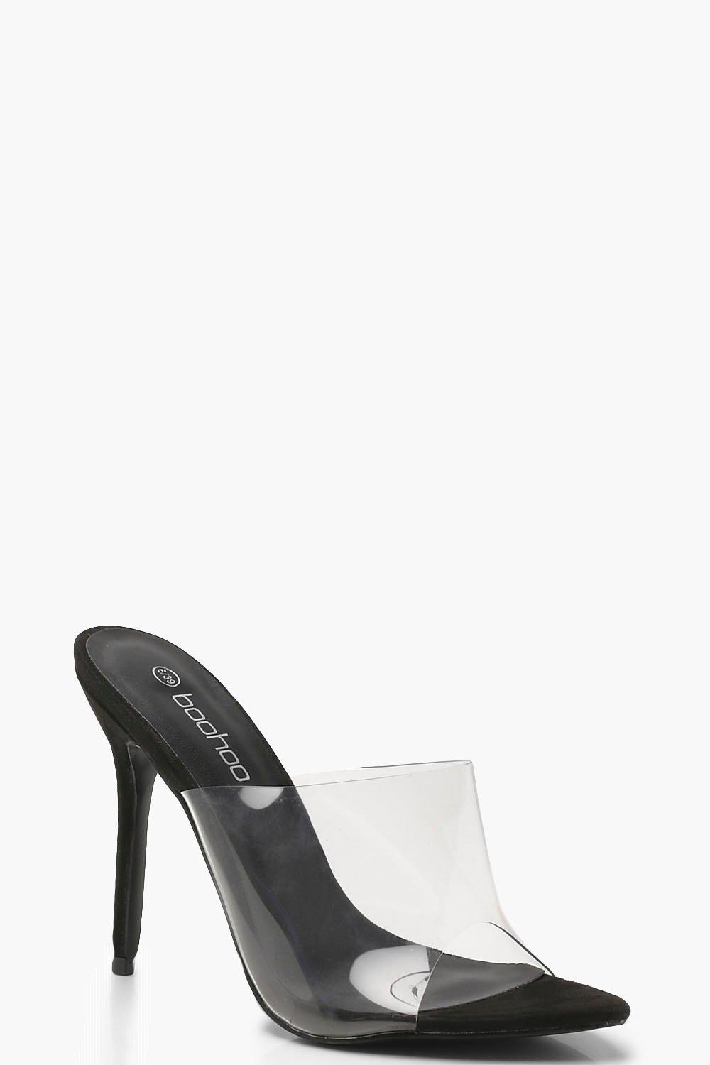 clear black pointy heels