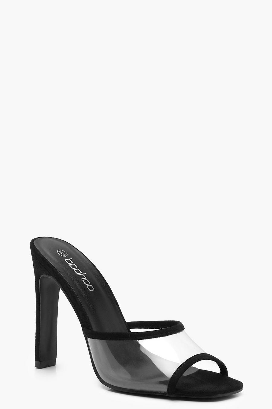 Simple Black Clear Strap High Heel Sandals