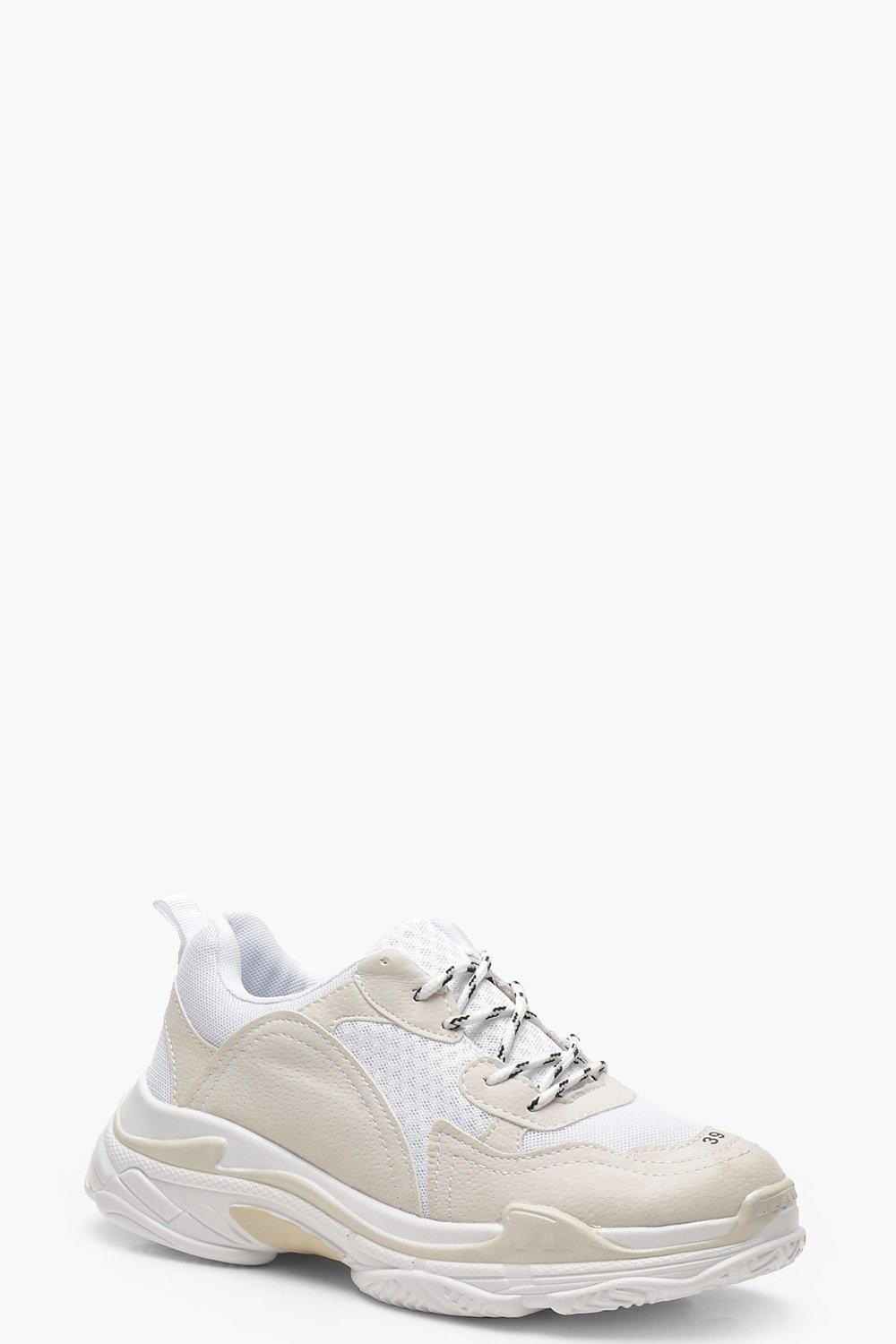 white and cream chunky trainers