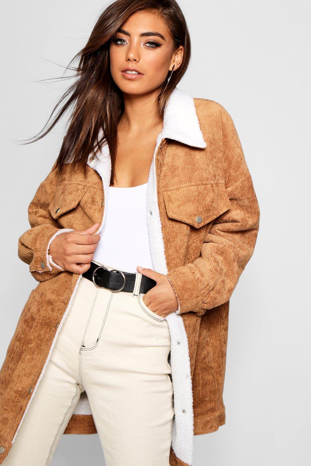 Borg Lined Oversized Cord Trucker Jacket boohoo