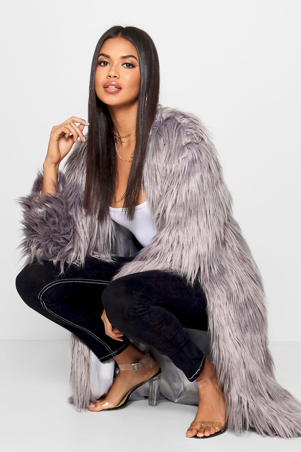 dark grey faux fur coat