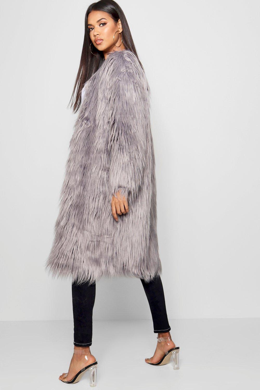 Shaggy faux clearance fur coat grey