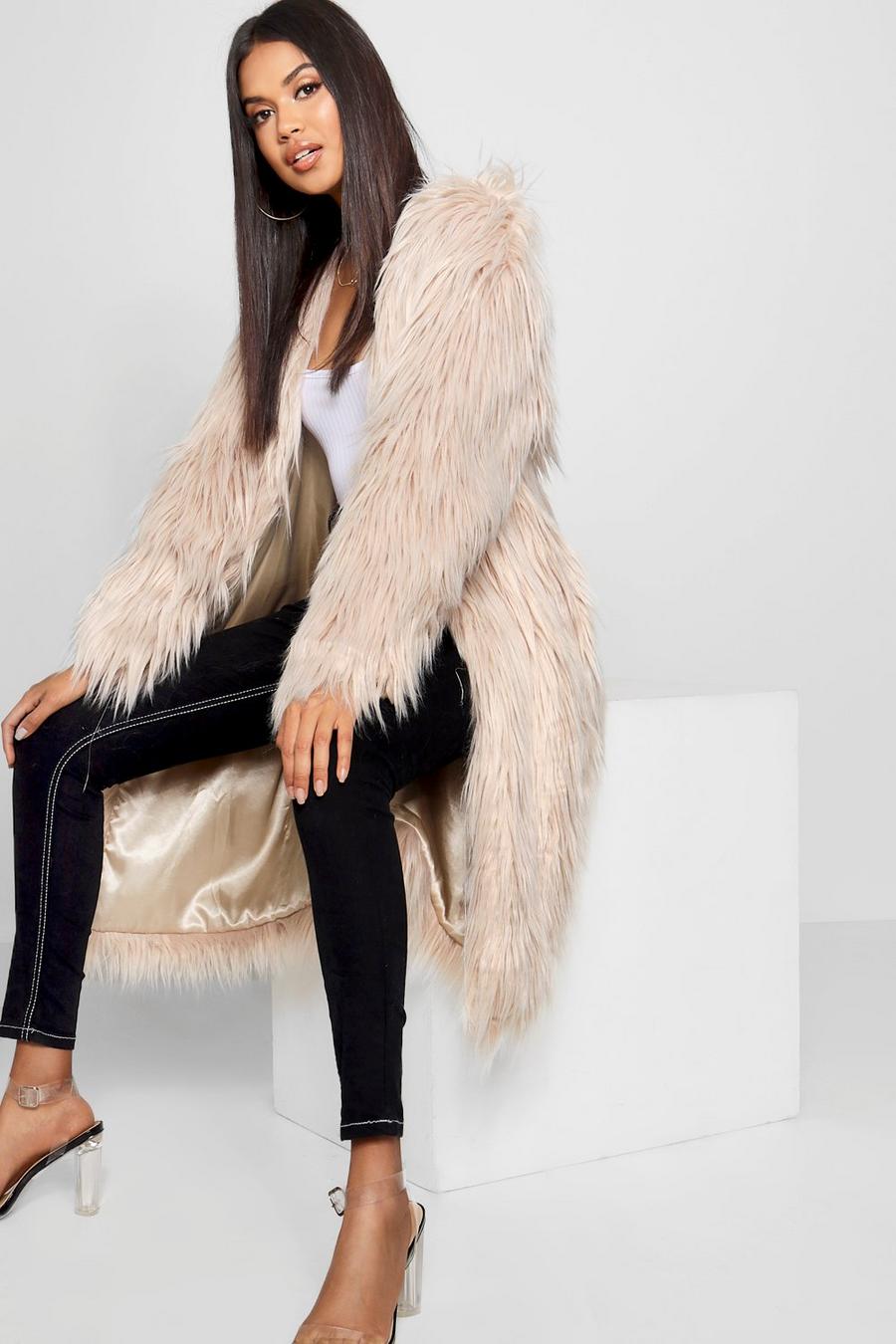 Natural Shaggy Faux Fur Coat image number 1