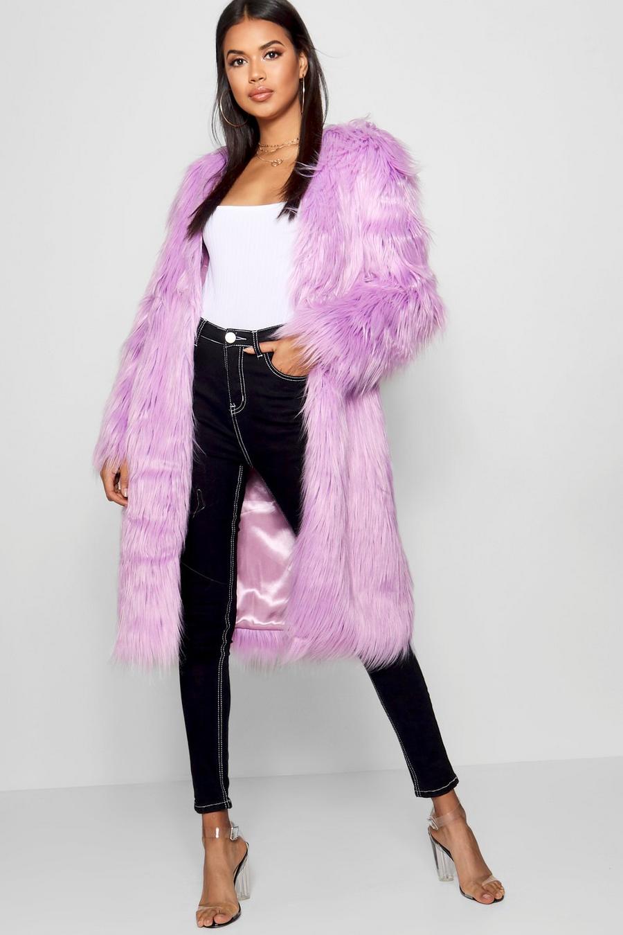 Lilac Shaggy Faux Fur Coat image number 1