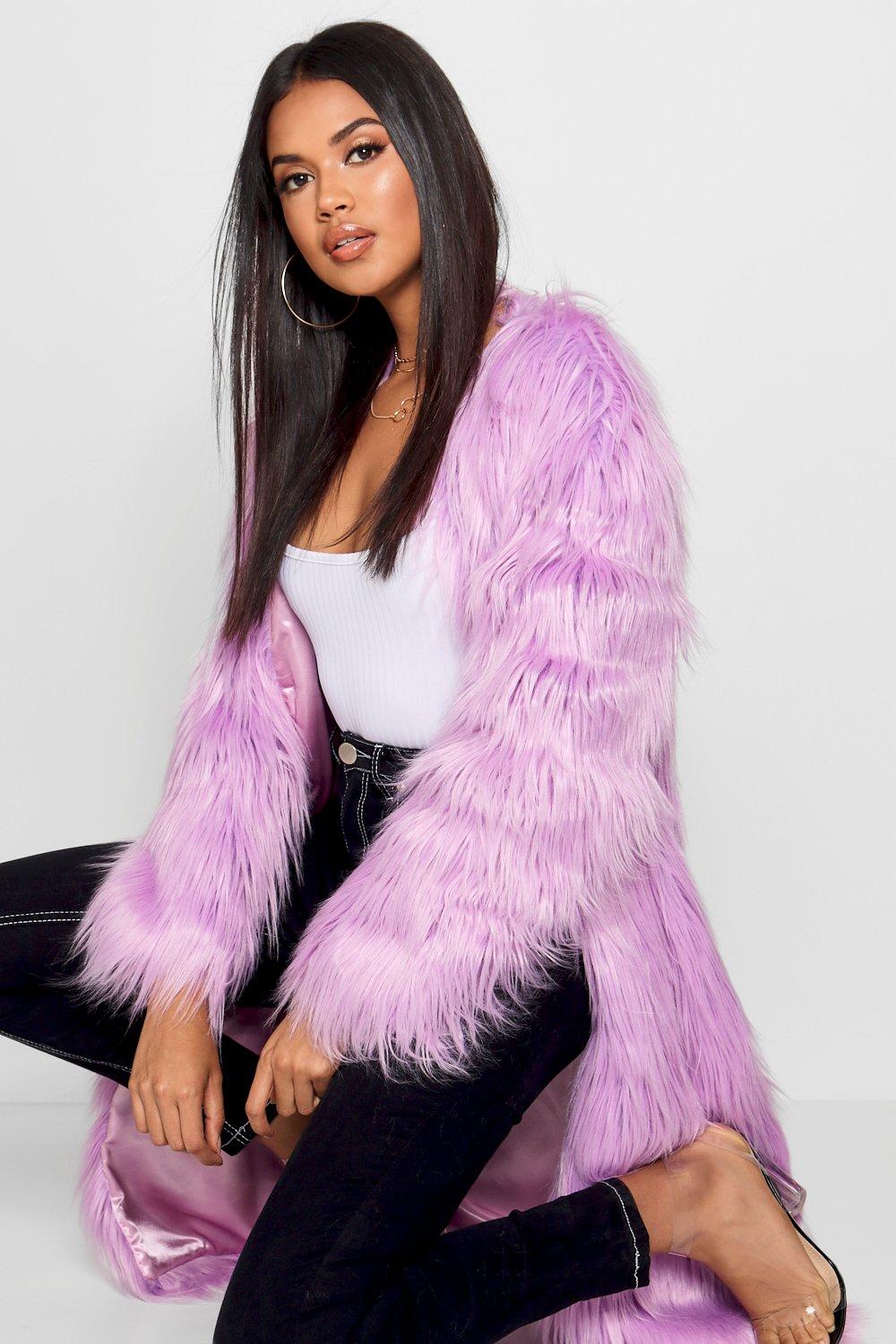 lilac faux fur coat