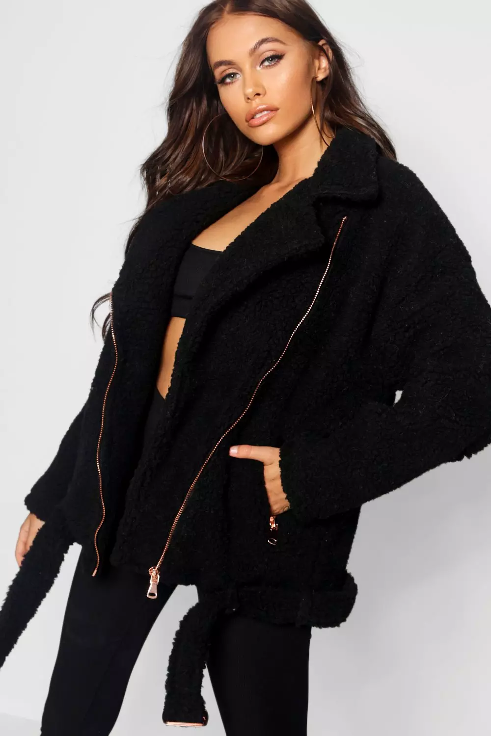 Black teddy biker jacket best sale