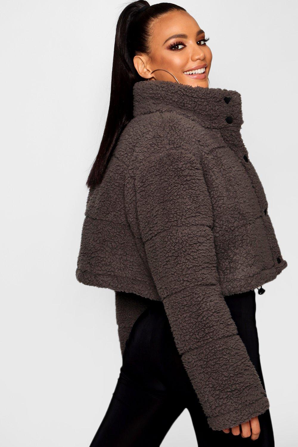 crop fleece oversized puffer jacket