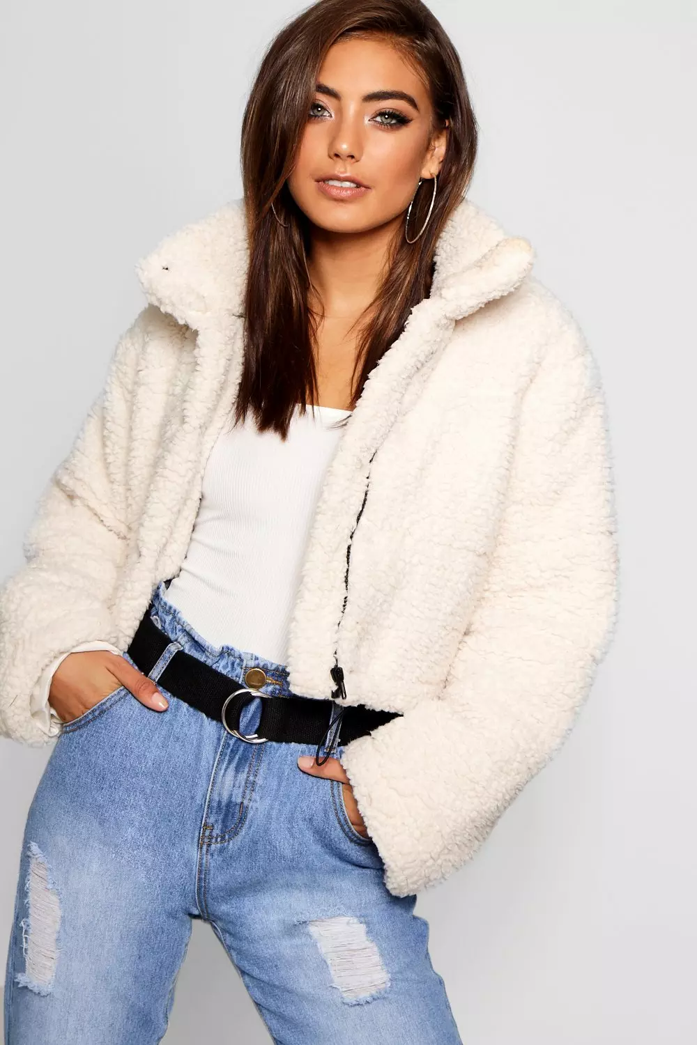 Crop fleece on sale oversized puffer jacket