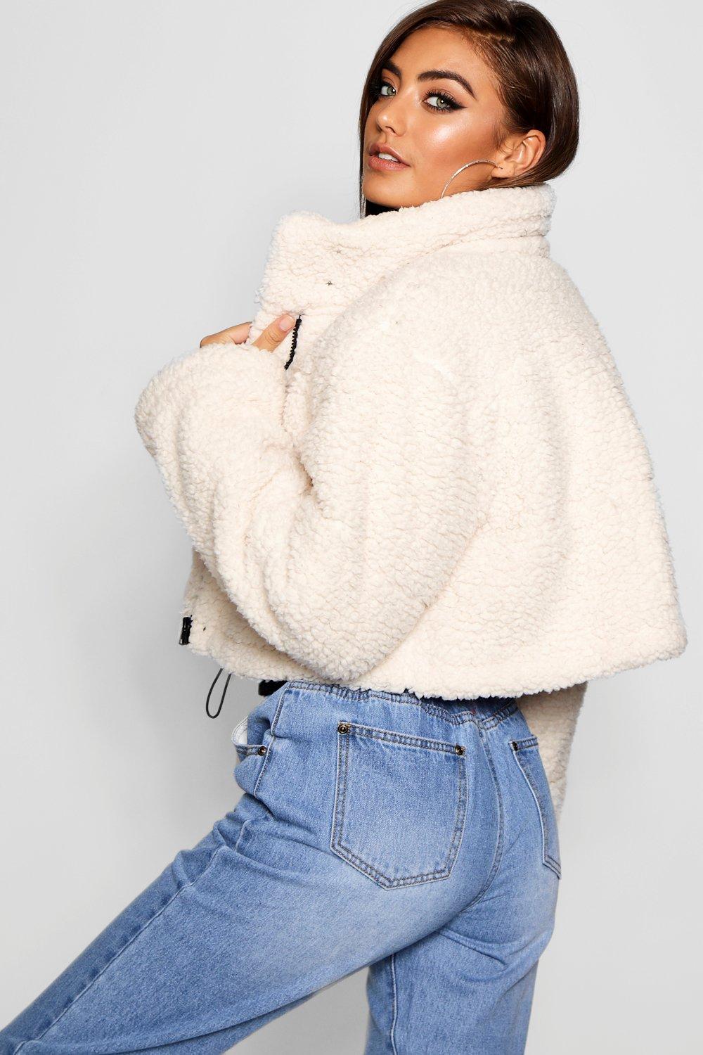 Crop fleece oversized hot sale puffer jacket