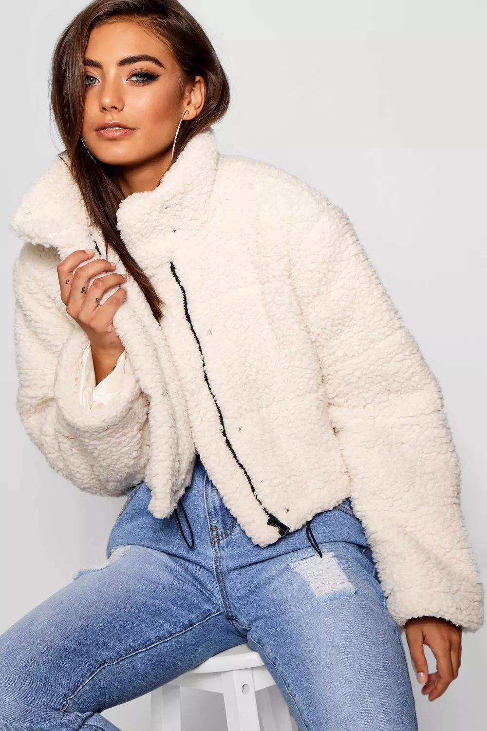 Crop fleece clearance oversized puffer jacket