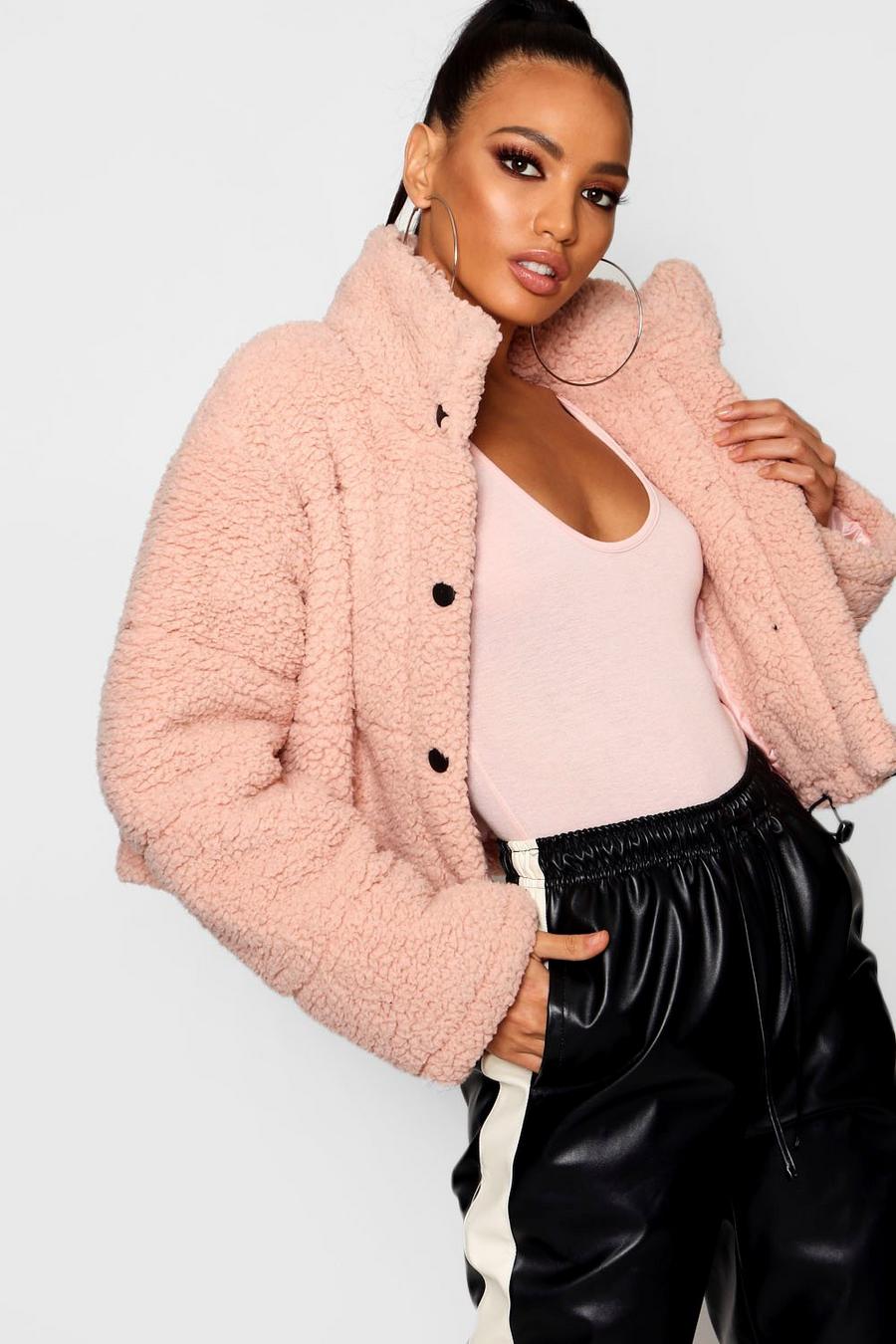 Women's Crop Fleece Oversized Puffer Jacket | Boohoo UK