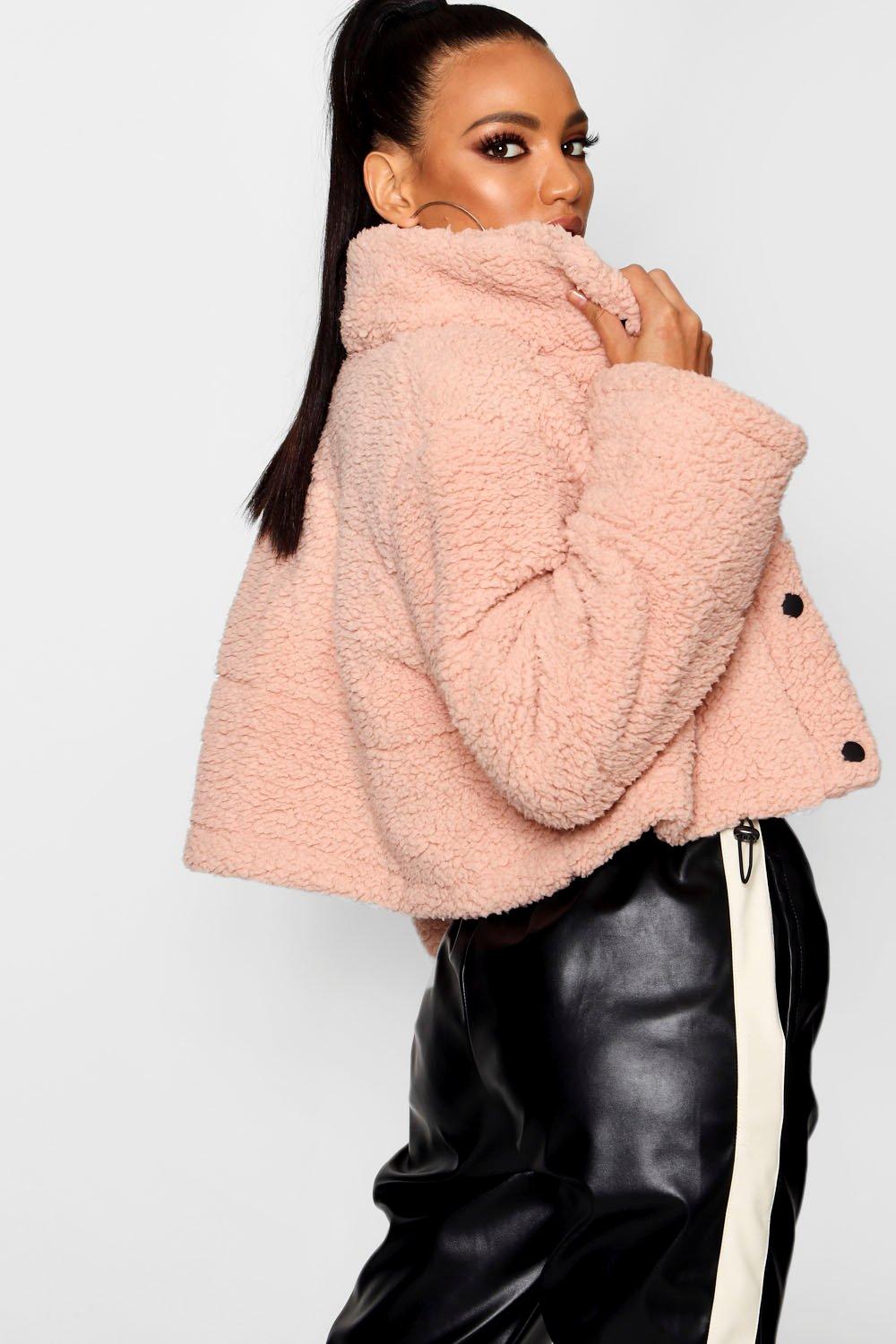 Boohoo crop fleece 2024 oversized puffer jacket