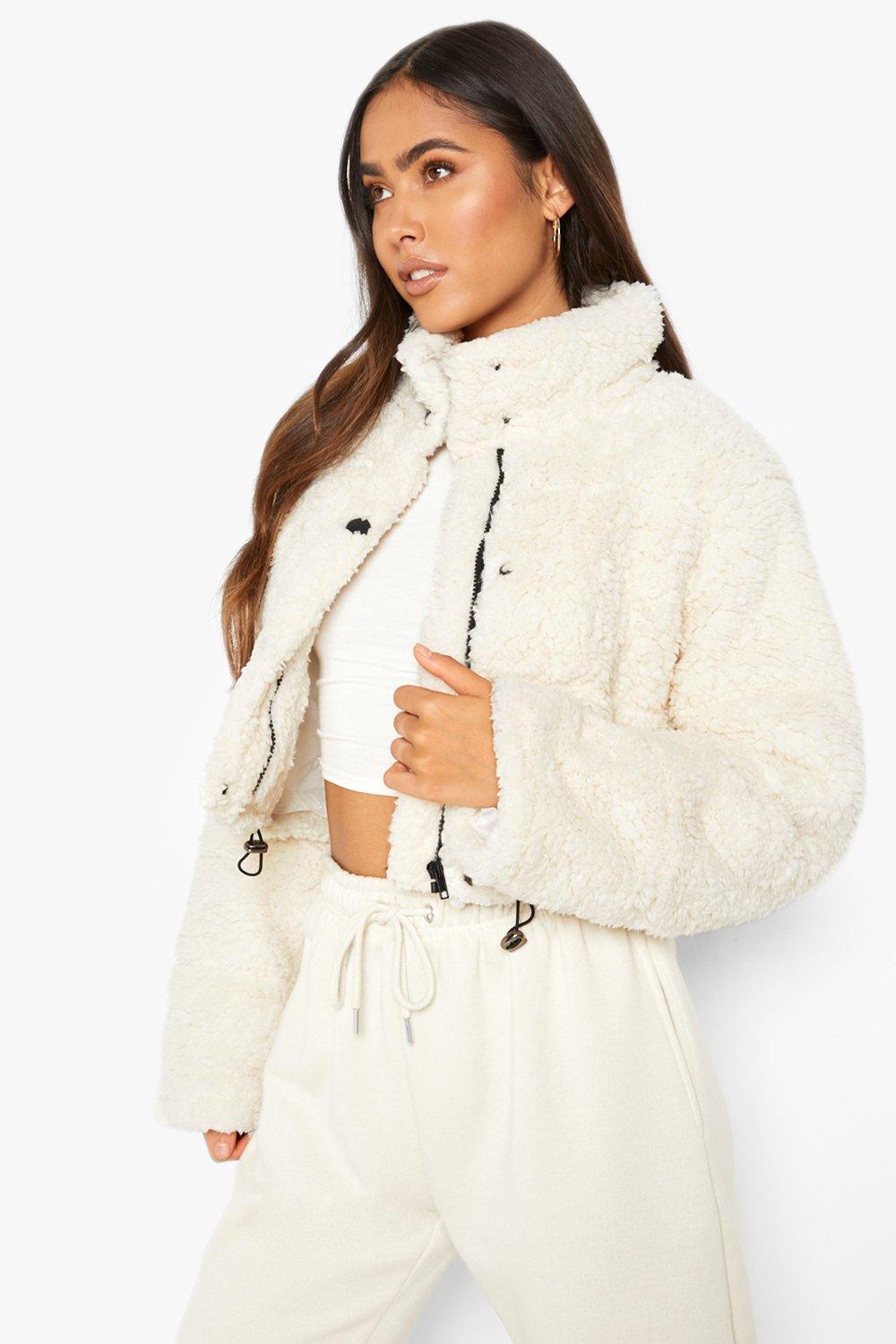 Crop fleece oversized store puffer jacket