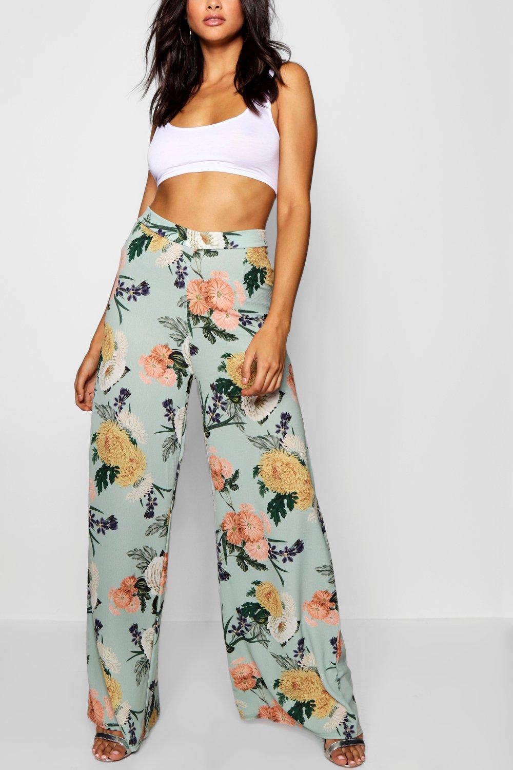 Floral Wide Leg Woven Trousers
