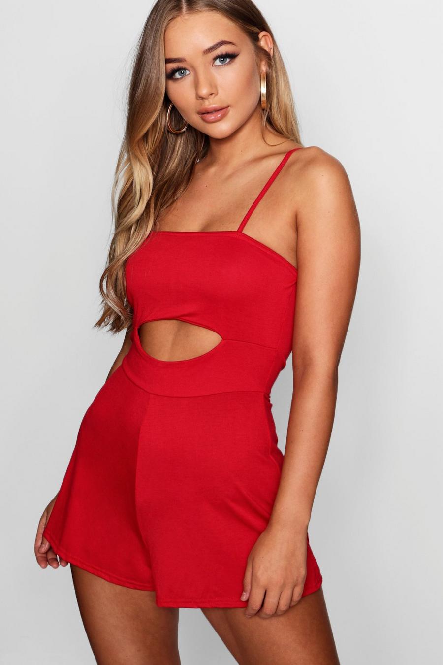 Red Wanda Cut Out Under Boob Playsuit image number 1