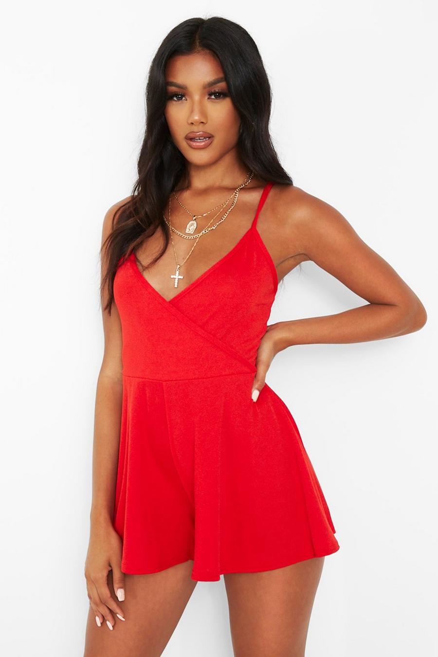 Red Basic Cami Wrap Playsuit image number 1