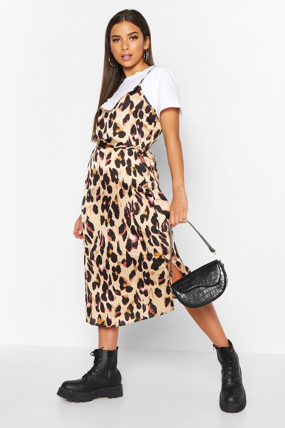 Women's Leopard Satin Slip Dress | Boohoo UK