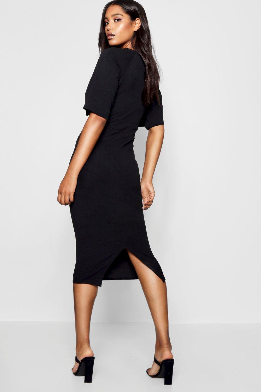 split sleeve detail wiggle midi dress