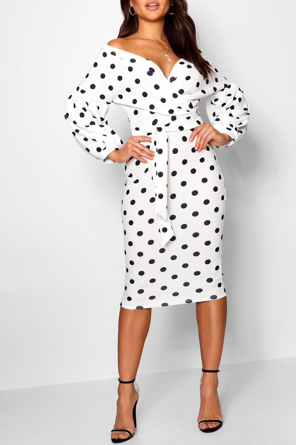 Polka Dot Off the Shoulder Midi Dress 