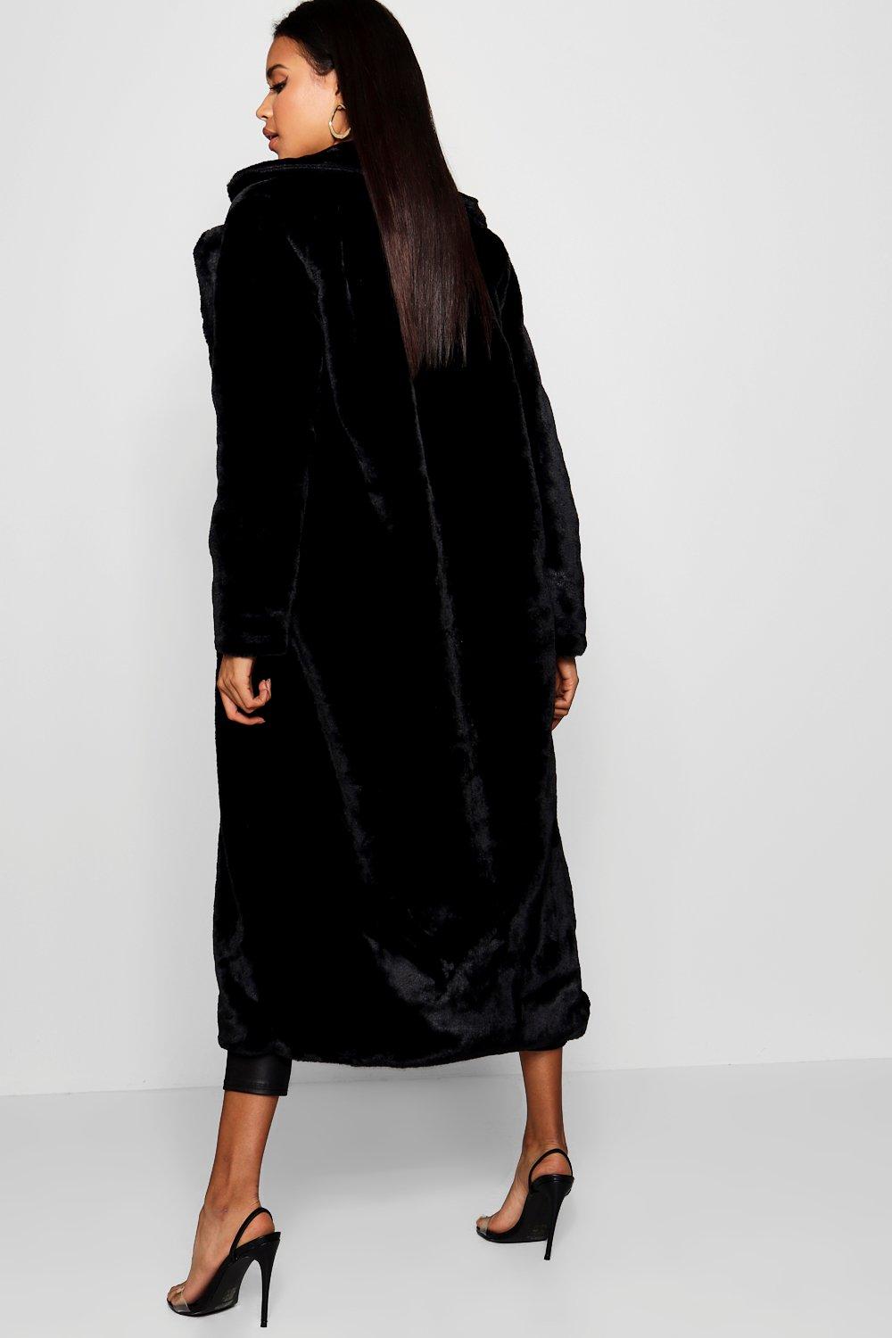 Black maxi fur store coat