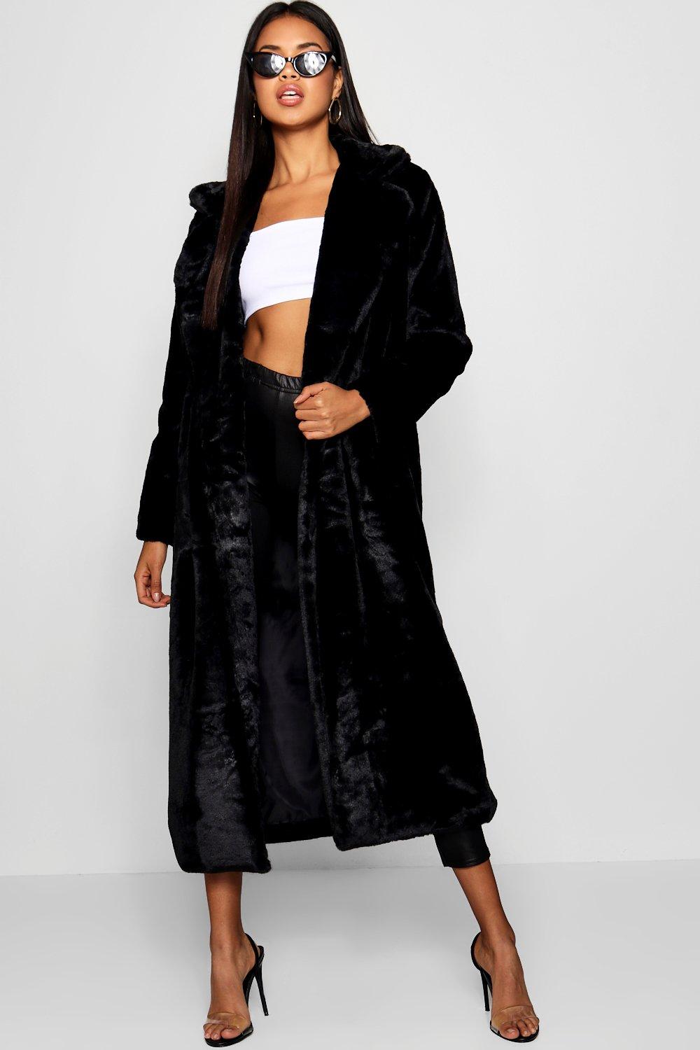 Black maxi faux outlet fur coat