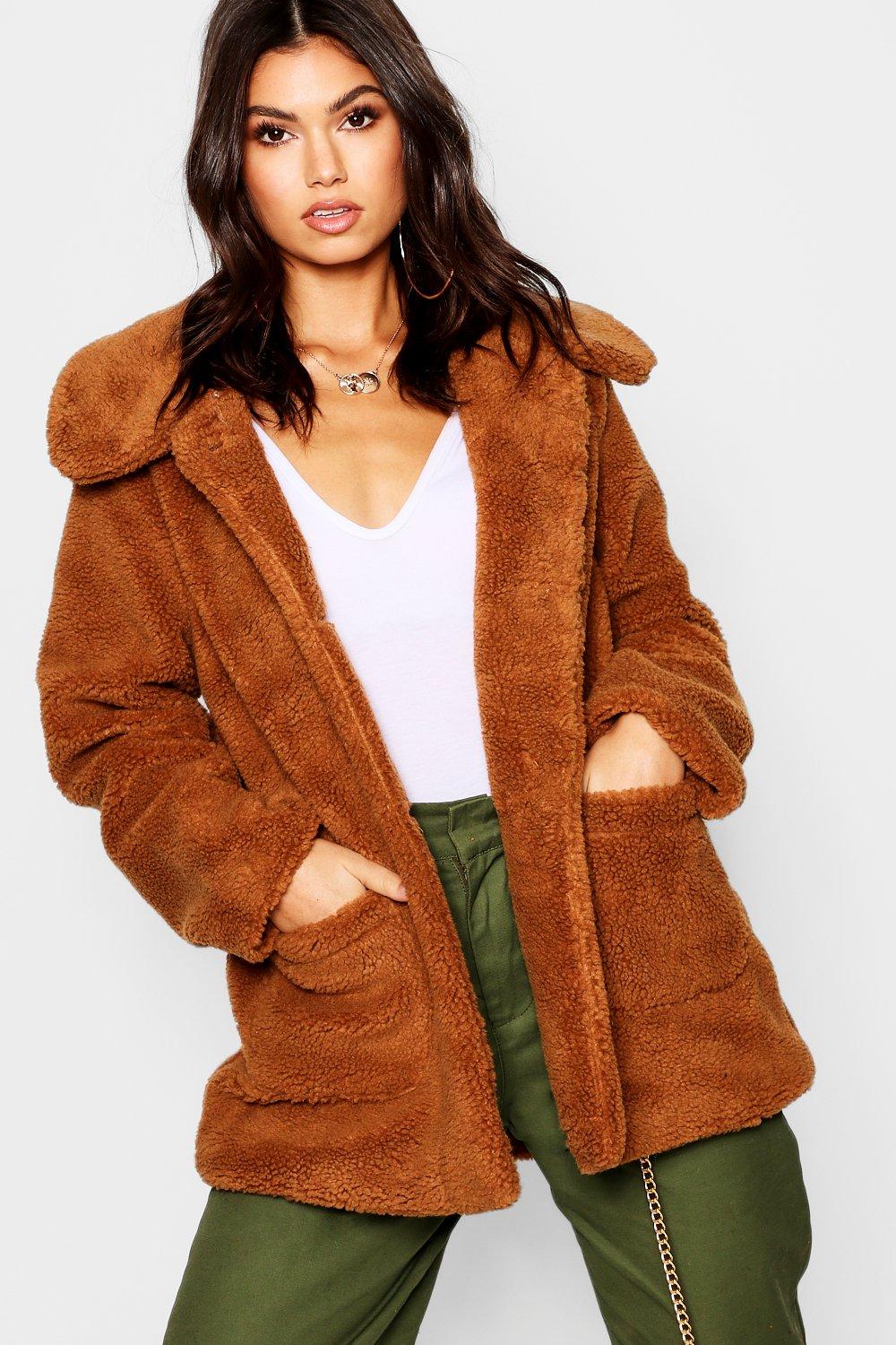 boohoo teddy fur coat