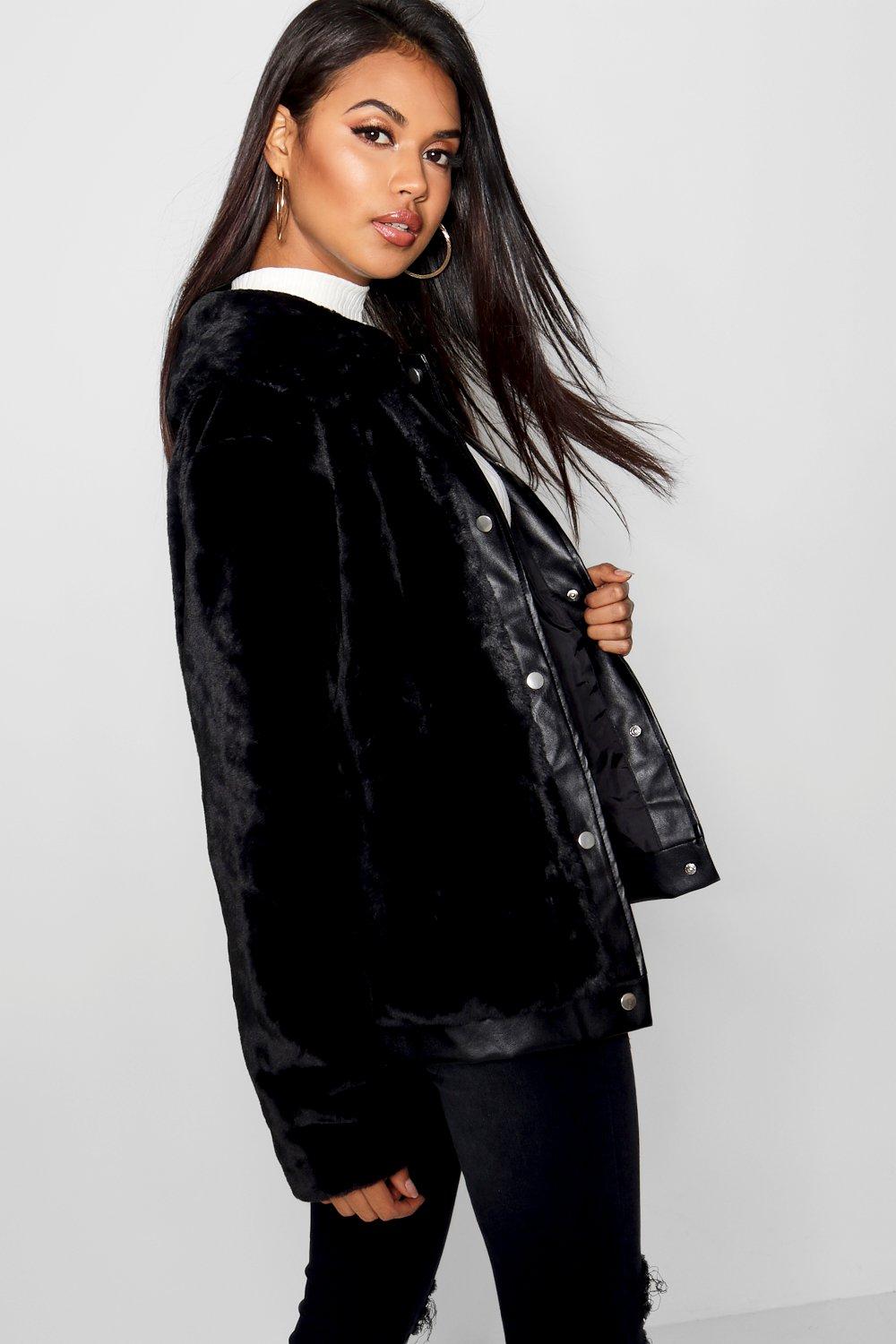 leather fluffy coat