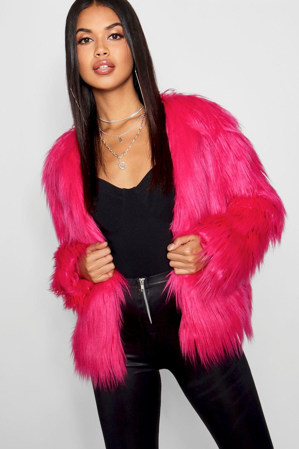 hot pink faux fur jacket