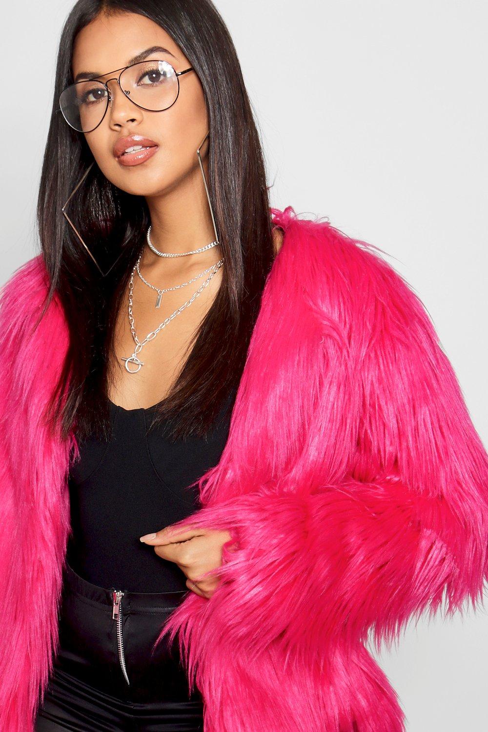 fluffy pink faux fur coat