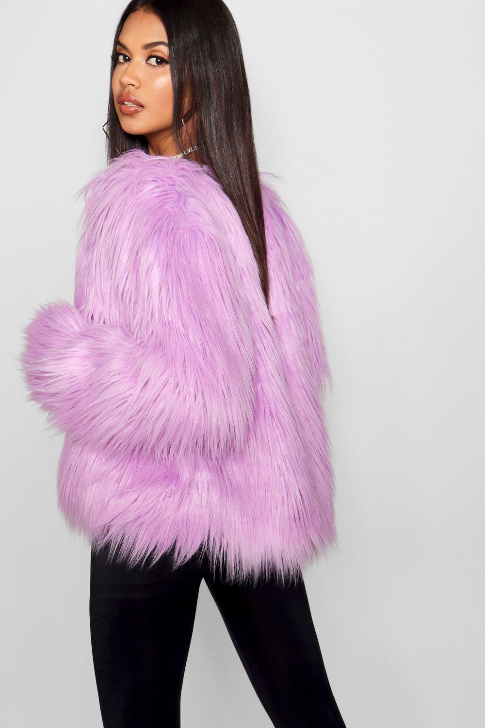 boohoo pink faux fur coat