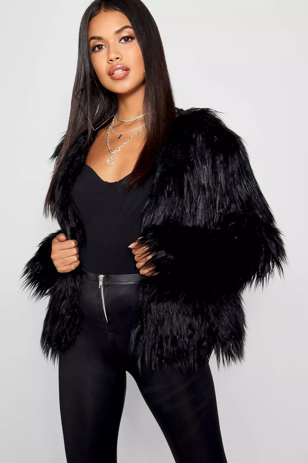 Black shaggy 2025 faux fur jacket