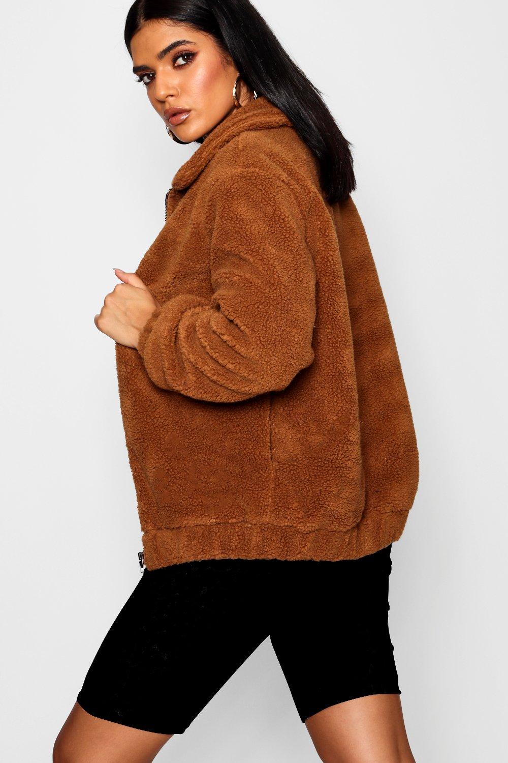 Oversized Teddy Faux Fur Bomber Jacket