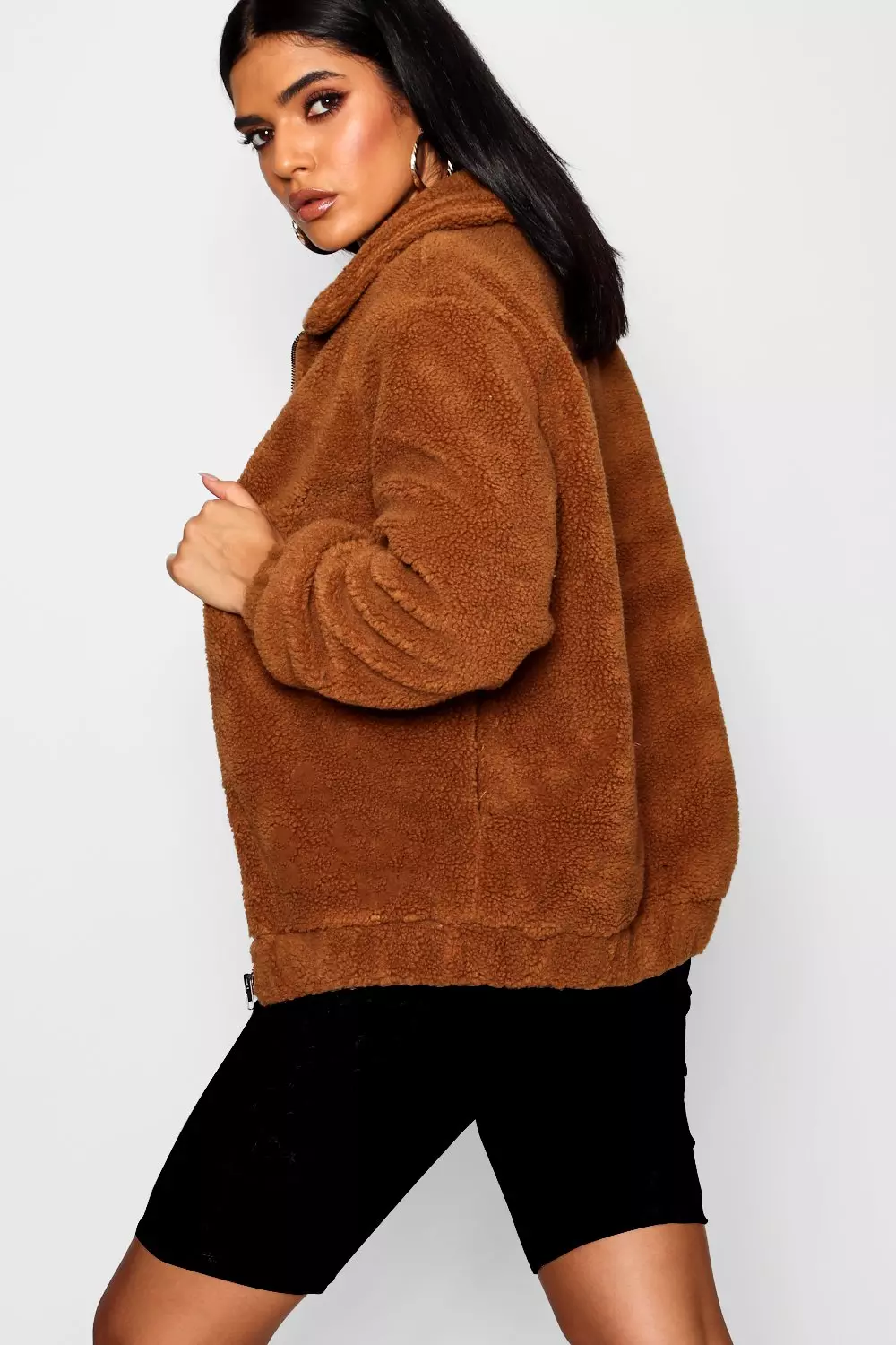 Oversized teddy faux deals fur bomber jacket