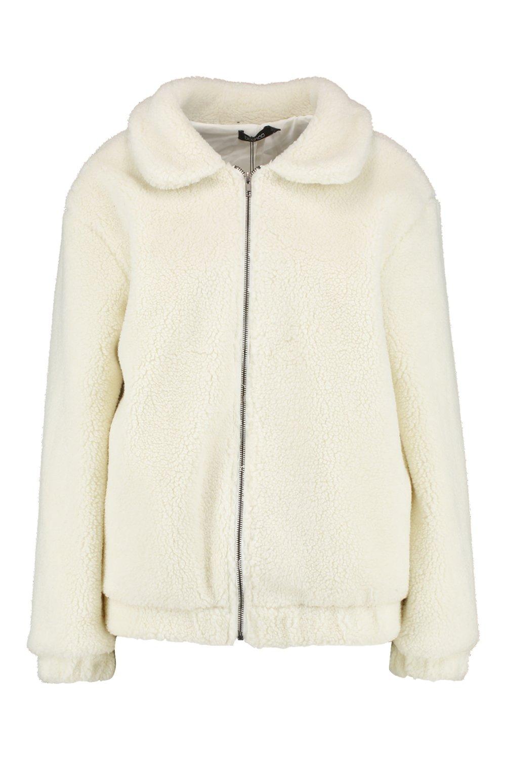 oversized teddy faux fur bomber jacket