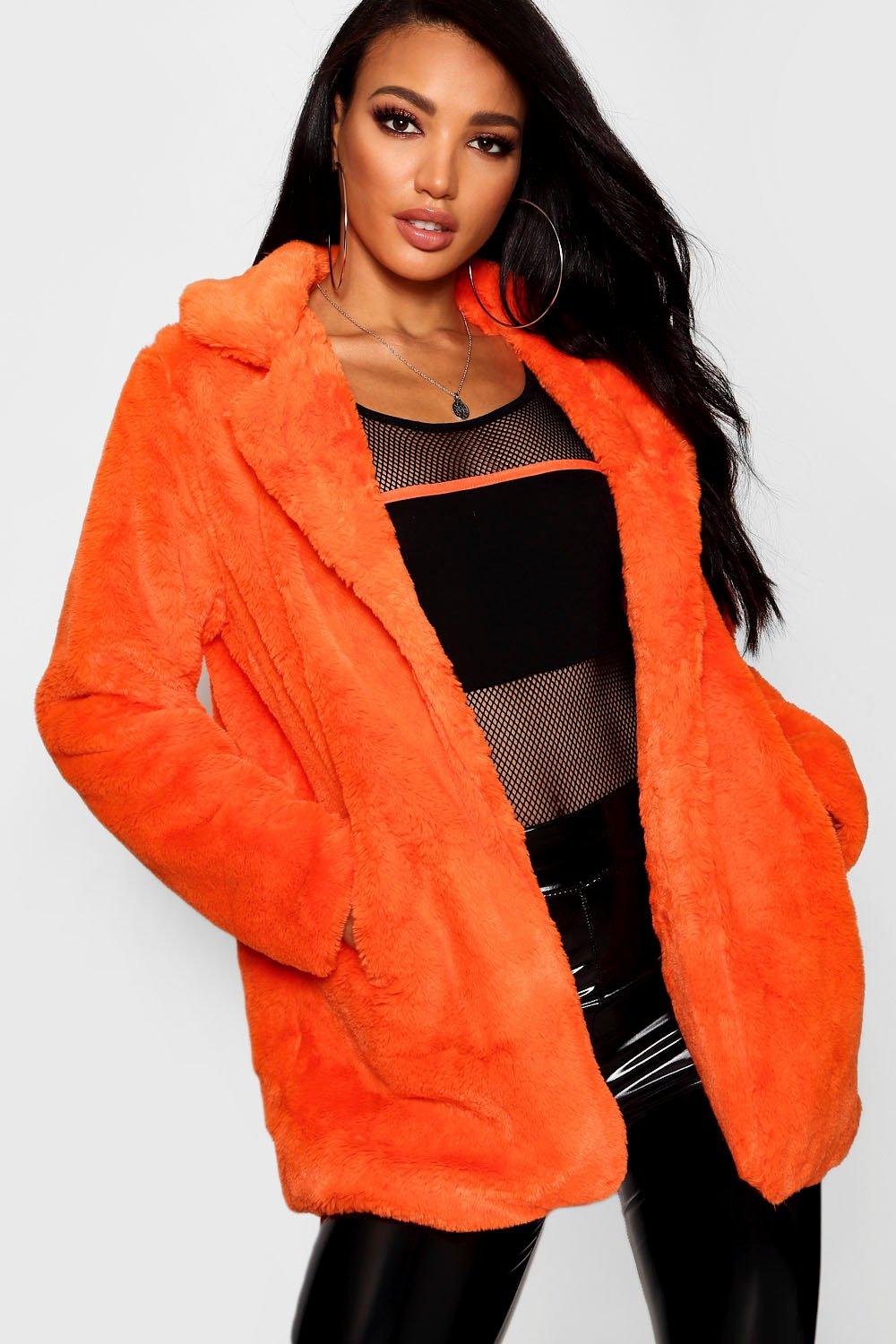 orange faux fur jacket