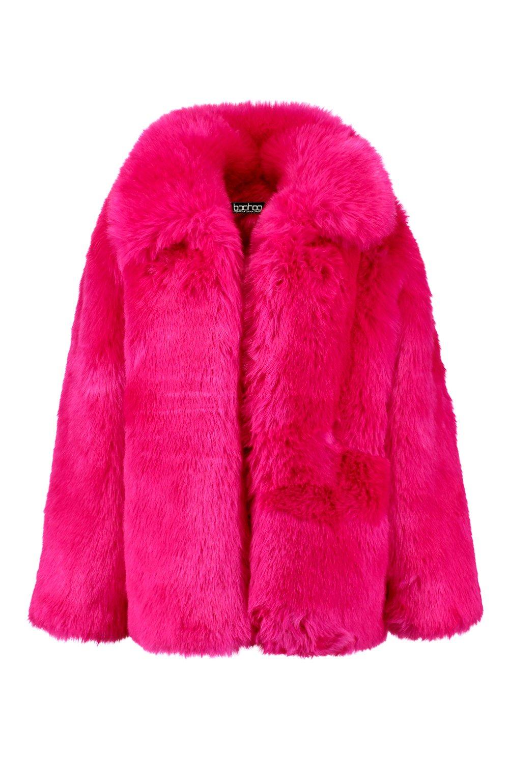 pink fur coat boohoo