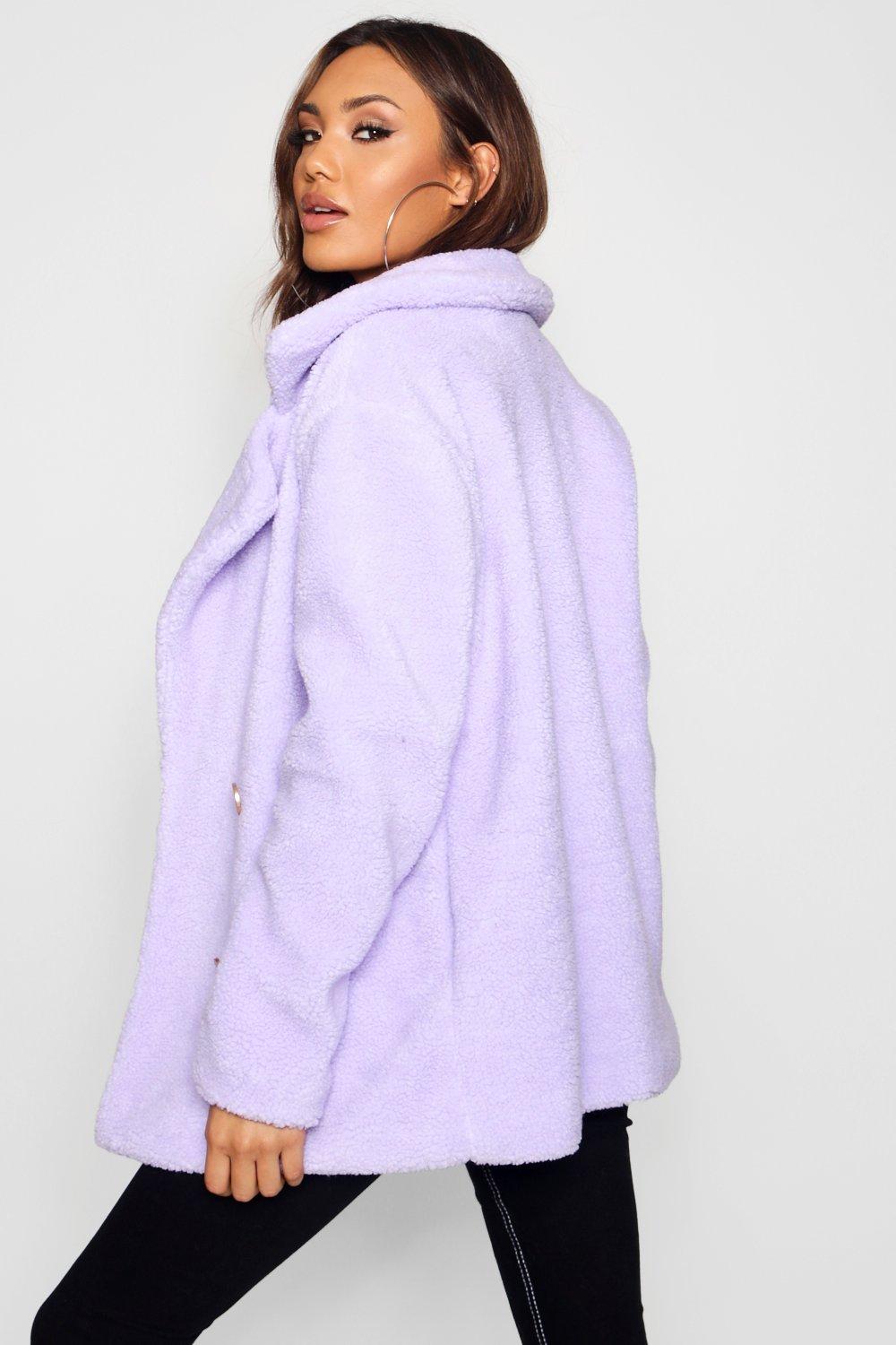 lilac faux fur coat