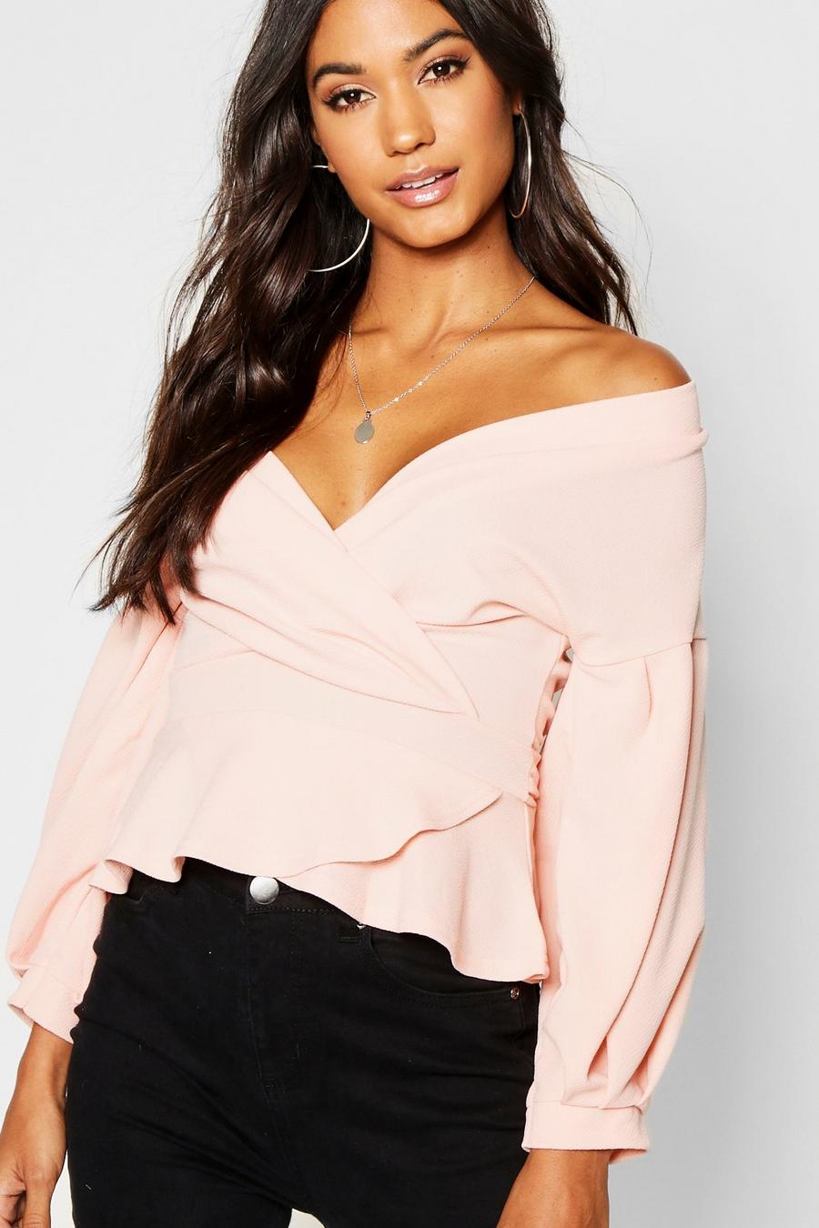 Blush Bell Sleeve Wrap Over Top image number 1