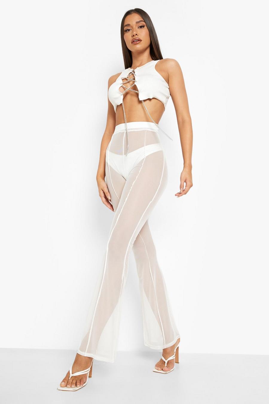Ivory white Halloween Mesh Panelled Flare Trouser