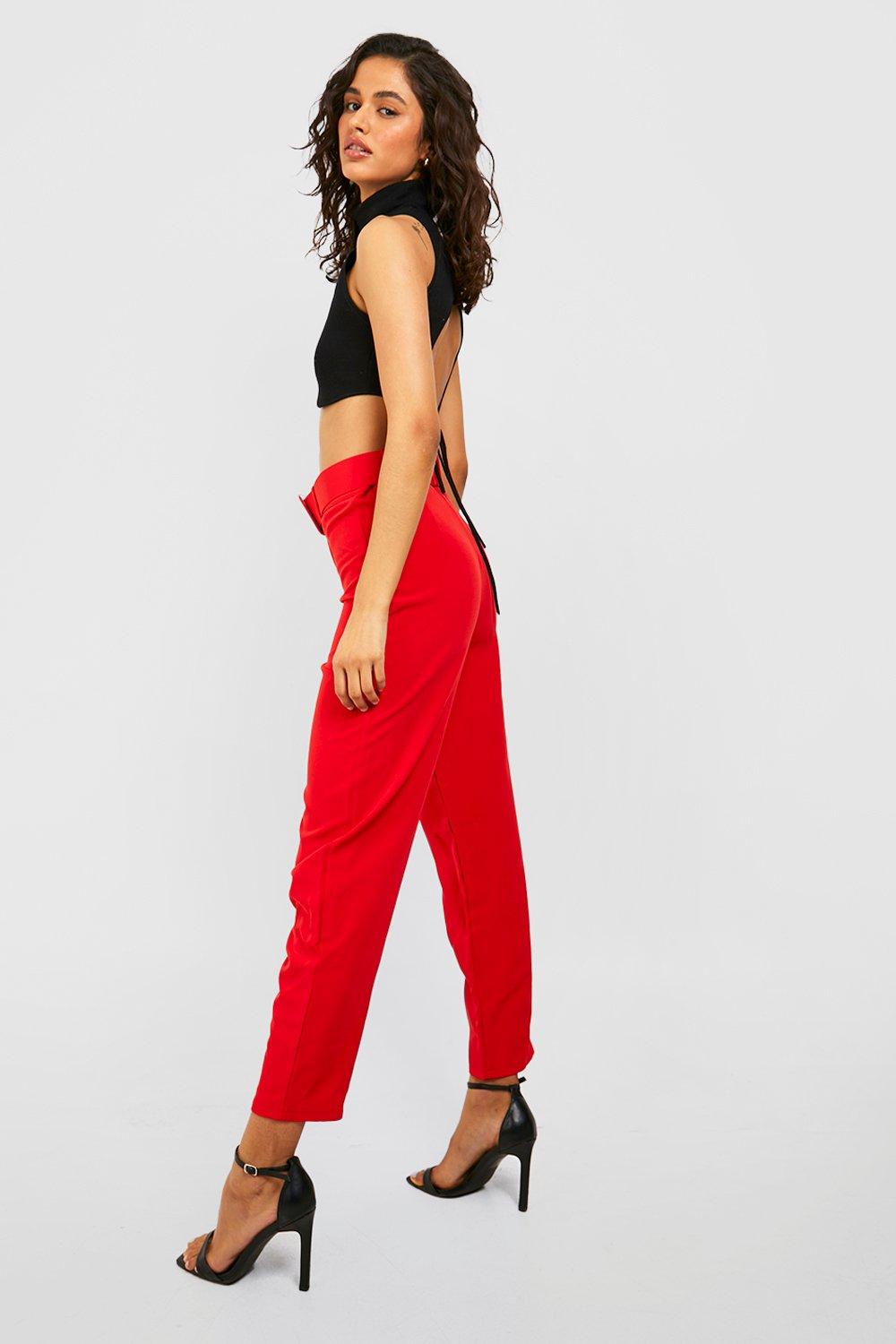 Wide Buckle Belt Straight Tapered Pants | boohoo